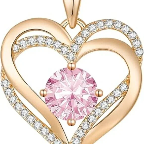 925 Sterling Silver Pendant Necklace Love Heart Birthstone Necklaces for Women